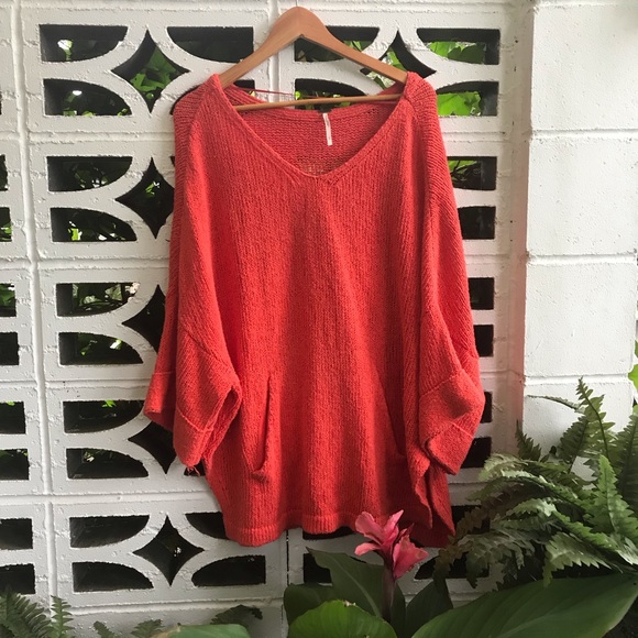 Free People Sweaters - Free People Oversized Boho Coral Knit Sweater